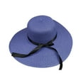 thumbnail image 2 of HEVIRGO Straw Hat, Foldable Women Summer Wide Brim Floppy Straw Ribbon Bow Sun Hat Beach Bucket Cap, Blue, 2 of 8