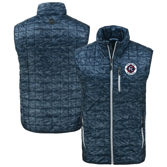 Men's Cutter & Buck Navy New England Revolution Rainier PrimaLoft- Eco Insulated Printed Full-Zip Puffer Vest