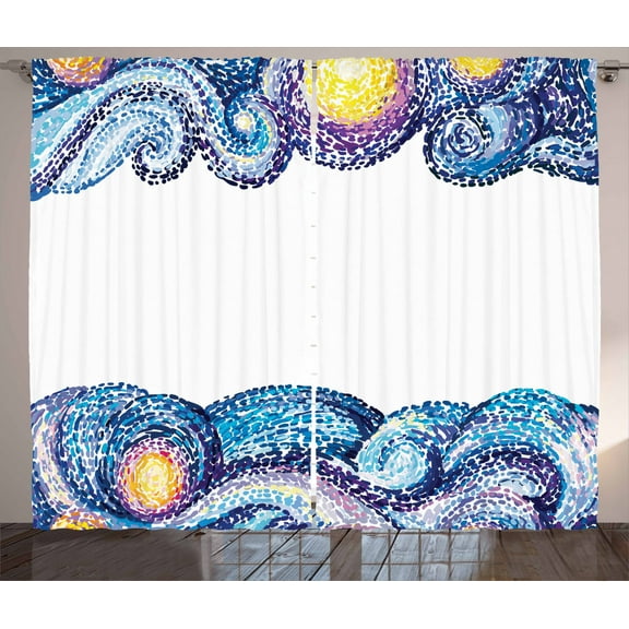 Ambesonne Starry Night Curtains 2 Panel Set, Watercolor Wave, 108" x 63", Multicolor