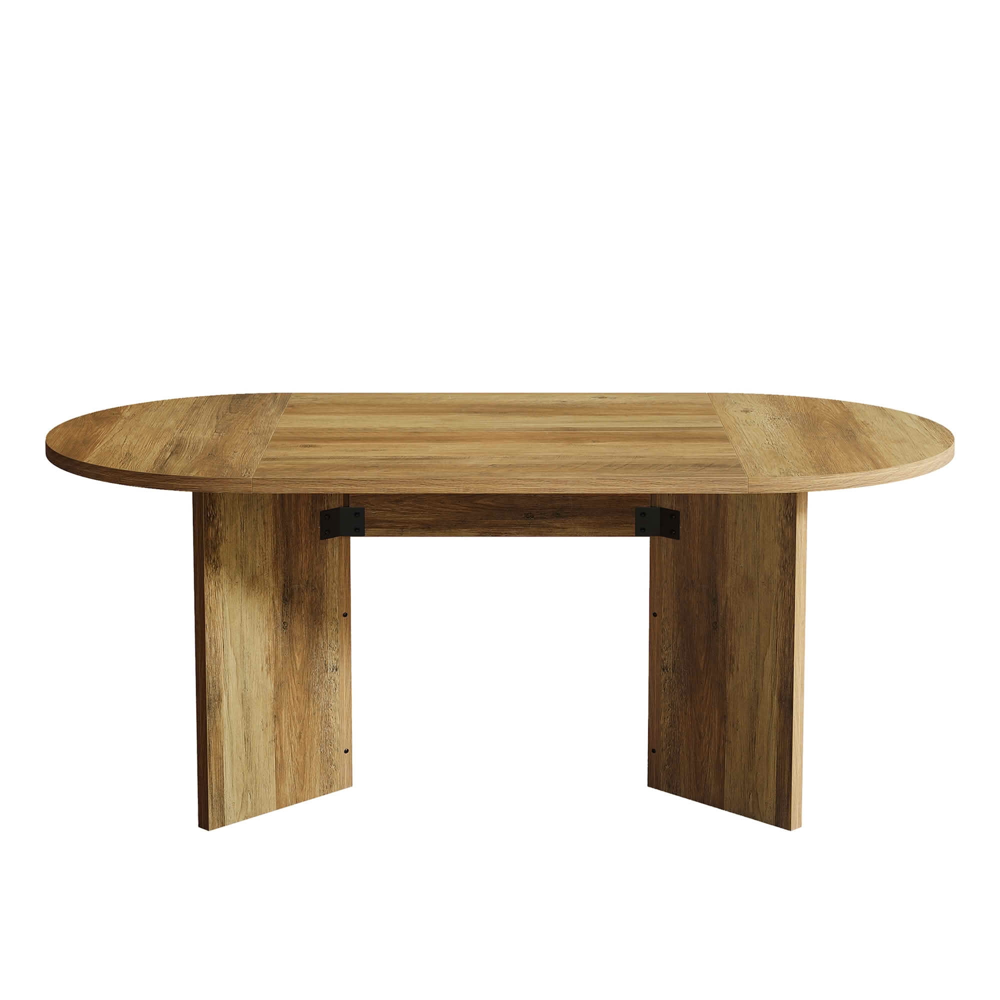 MAYEERTY 63 Inch Oval Farmhouse Dining Table, Rustic Kitchen Dinner Table with Strip Metal Base for 4 to 6 People