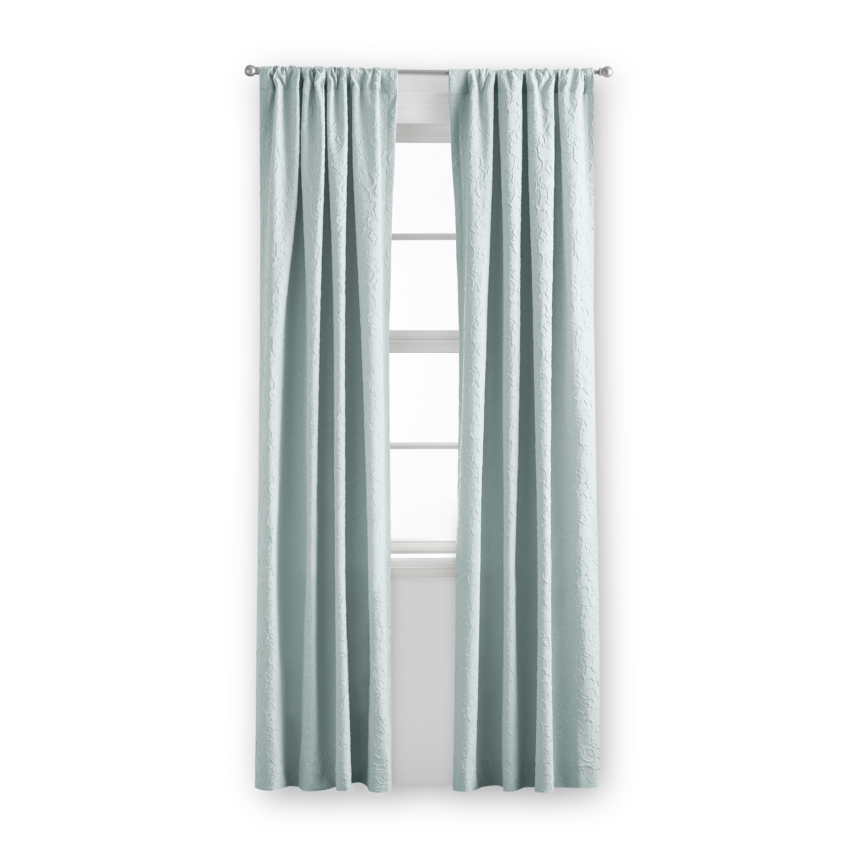 Mainstays Microsculpt Floral Rod Pocket Curtain Panels, Set of 2, Aqua, 37" W x 95" L