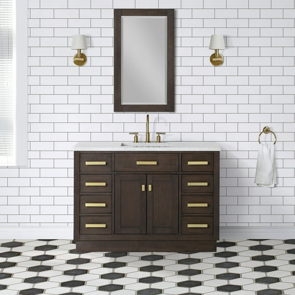 Water Creation Chestnut 48" Wood Single Bathroom Vanity in Brown/Satin Gold