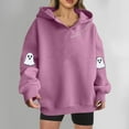 thumbnail image 2 of YOIAVAIOY Womens Halloween Ghost Hoodies Oversized Boyfriend Hooded Sweatshirt Long Sleeve Letter Graphic Pullover Fall Fashion Hoody Tops with Kangaroo Pocket Pink L, 2 of 6
