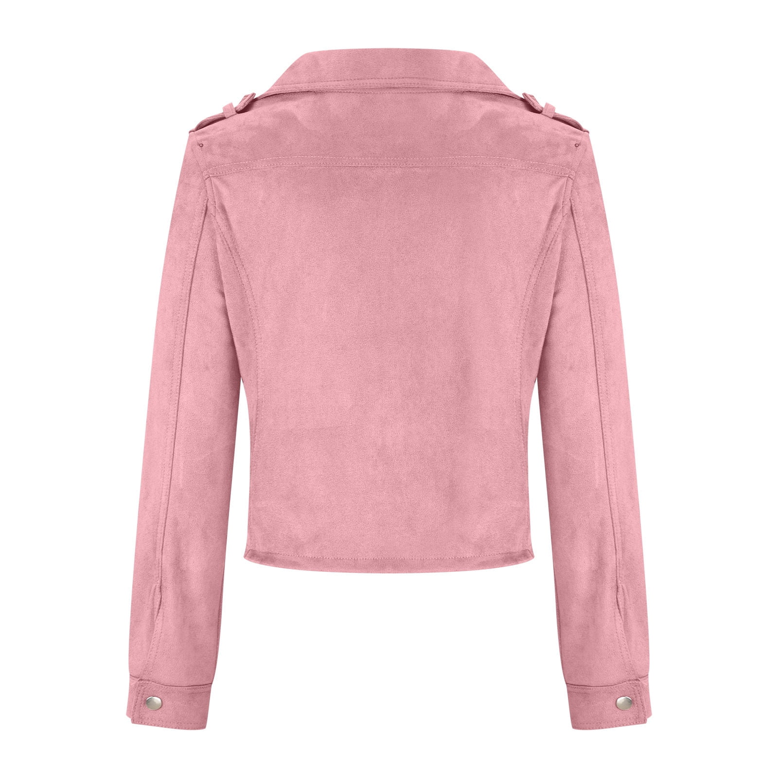 ジャケット・アウター British classical long coat pink XFLWAM Womens Leather Jacket Faux Zip Up Classical Jackets