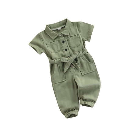 

Baby Girl Summer Jumpsuit Romper Overalls Casual Short Sleeve One Piece Long Pants Outfit