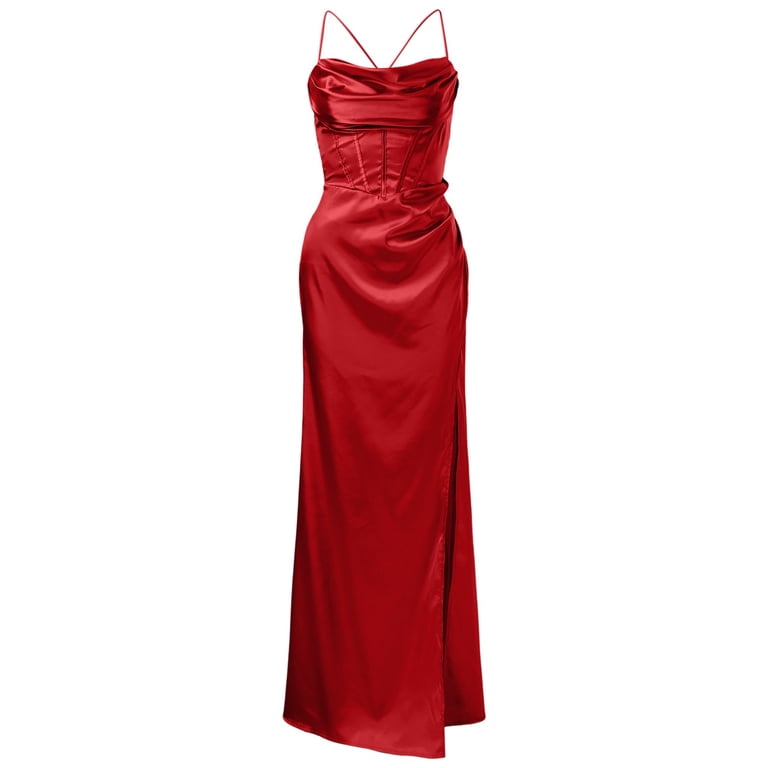 Fsqjgq Long Wedding Guest Dresses for Women Sexy Satin Corset Maxi Evening  Party Dress Silky Strap Push Up Fishbone Ruched Formal Prom Dresses L -  Walmart.com