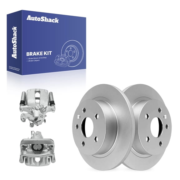 AutoShack Rear Solid Coated Brake Rotors   Calipers 4-PC Brake Kit Replacement for 2014-2015 Chevrolet Malibu 2016 Chevrolet Malibu Limited ArmorStop 11.5" (292 mm)
