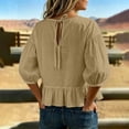 thumbnail image 5 of ClodeEU Women's Round Neck Bubble 3/4 Sleeve Tops,Casual Ruff Hem Cropped Blouses ,Women's Plus XL, 5 of 5