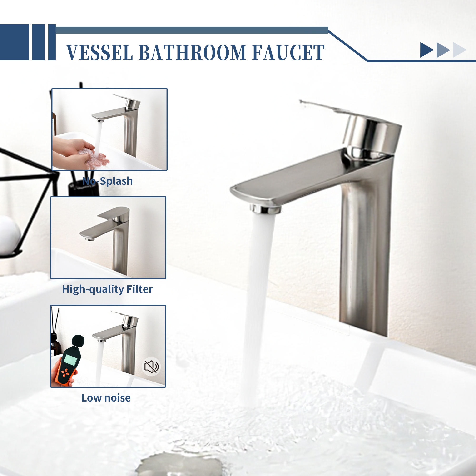 Bathroom Vessel Sink Faucet Basin Mixer Tap 1 Hole Single Handle Tall Silver