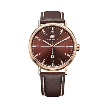 Mens Quartz Watch Brown Leather Strap Arabia Style 3 Hands Date Display for Friends Lovers Best Holiday Gift