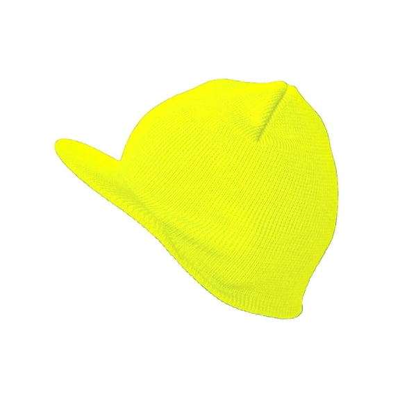 Winter Beanie Hat with Visor Brim Warm Knit Cuffless Beanie Cap, Neon Yellow