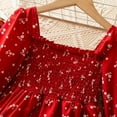 thumbnail image 5 of Baby Girl Dress Fall Kids Toddler Girls Square Neck Floral Long Sleeve Puff Sleeves Elegant Party Dress Soft Breathable Dress for Girls Red 1 Years-2 Years, 5 of 7