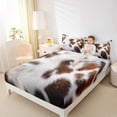 thumbnail image 4 of Homewish Country Cattle Hide Twin Sheet Sets,Rustic Farmhouse Cabin Twin Fitted Sheet,White Brown 03 For Teens,Luxury Bedroom Decor,3-Piece, 4 of 7