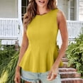thumbnail image 2 of Womens Yellow Sleeveless Peplum Top - Tummy Control Ruffle Hem Crew Neck Stretch Bright Vacation Blouse, Size S, 2 of 8