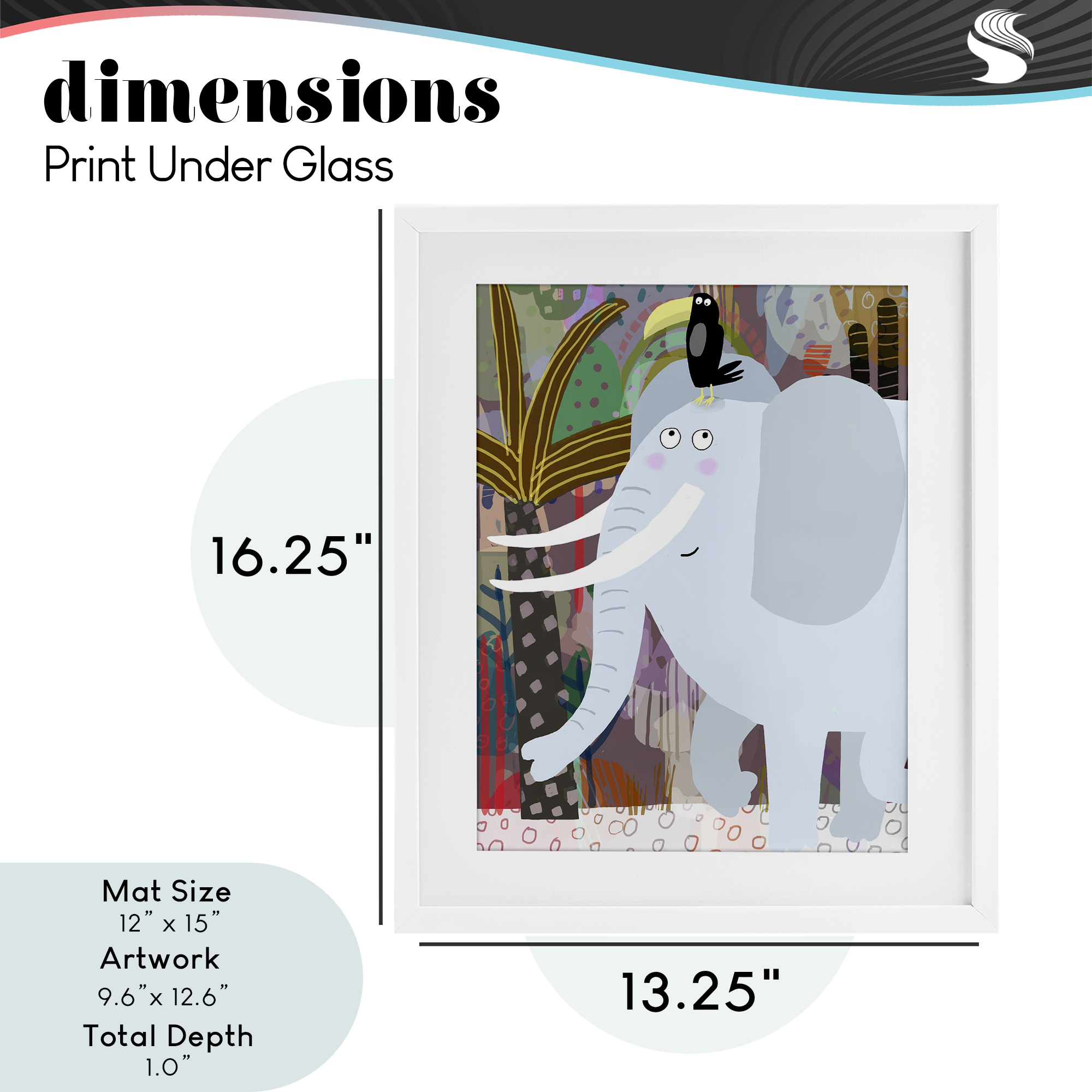Elephant & Toucan in Jungle White Framed Print Under Glass, design by Carla Daly