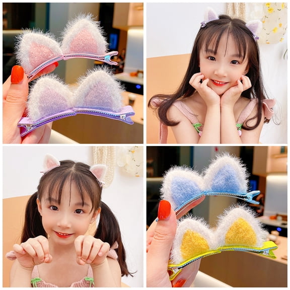 Eoperou 1 Pair Attractive Hair Pin Fine Workmanship Colorful Cats Ears Shape Headwear Clip for Daily