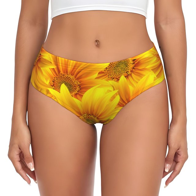 Balery 3D Sunflowers Ropa Interior de Algodón para Mujer con Dibujo – Braguitas Cómodas y Elásticas, Estilo Clásico-Small