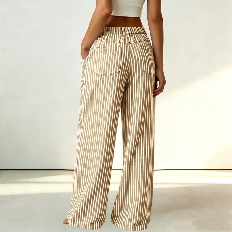 linen dress pants women Hooever Womens Cotton Casual Button Up High Waisted Wide Leg Trousers(Apricot-XS) at Amazon Women's Clothing store modern silhouette with breathable comfort Straight-fit linen suit pants