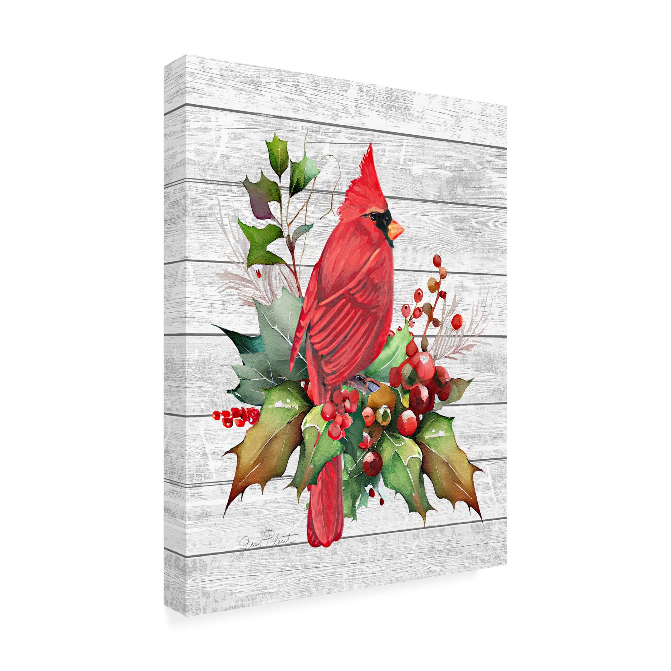 Canvas Wall Art - Jean Plout 'Cardinal Christmas on Shiplap 1' Wall Art for Living Room, Bedroom, or Office Décor by Trademark Fine Art - 35 x 47 Inches