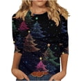 thumbnail image 2 of asdoklhq Sweatshirts for Women Christmas Sparkling Colorful Christmas Tree Print Three Quarter Sleeve 3/4 Round Neck Top Multicolor 2X, 2 of 4