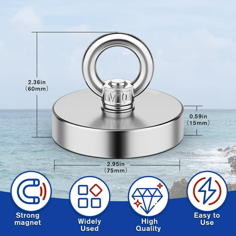 Neodymium Fishing Magnet, 750 lbs Strong Magnet Fishing, Magnetic