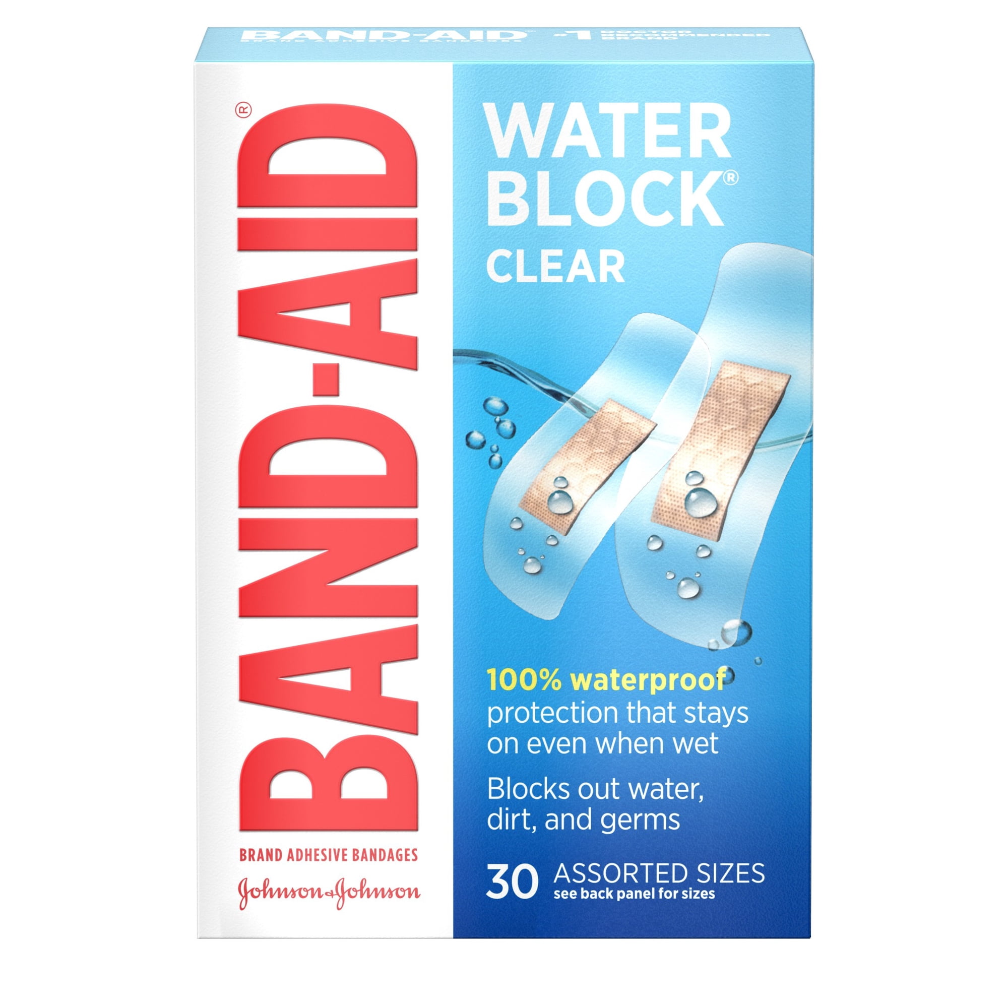 Band-Aid Brand Water Block Clear Waterproof Adhesive Bandages, 30 Ct