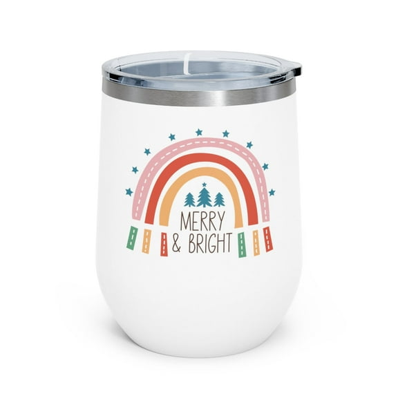 Merry & Bright Rainbow - Holiday 12oz Insulated Wine Tumbler