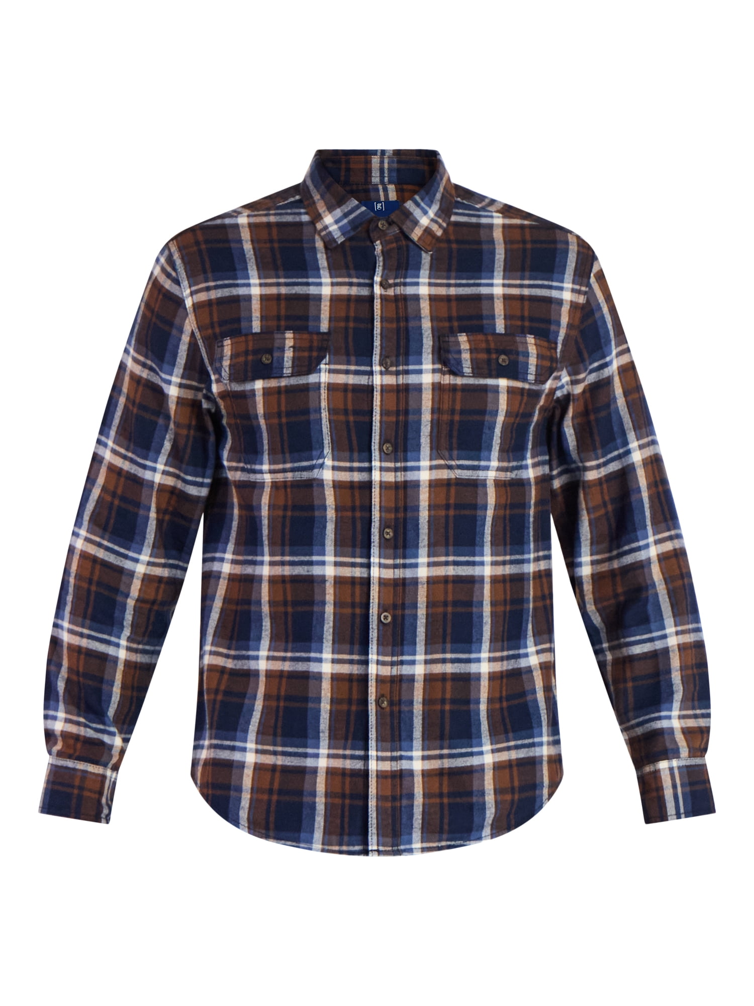 George Men's and Big Men's Double Pocket Flannel Shirt, 2 Pack, Sizes XS-3XLT