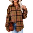 thumbnail image 3 of Blusa a cuadros para mujer, con botones, manga larga, holgada, para otoño e invierno, camisa a cuadros para mujer, blusa para fiesta de trabajo diaria, 3 of 6