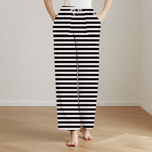 ylioge Fleece Pajama Pants for Men with Pockets Casual Stripe Printed Drawstring Elastic Waist Straight Leg Thermal Warm Loungewear Pajamas Pant