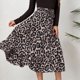 thumbnail image 3 of Falda midi con volantes y estampado de leopardo, cintura alta elástica, estilo casual elegante, gris, talla M, 3 of 6