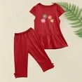 thumbnail image 6 of Einccm Girls 2 Piece Summer Outfit Set - Floral Print Short Sleeve A-Line Top and Elastic Waist Capri Pants with Bows - Casual Playwear for Toddlers 1-10 Years, 6 of 6