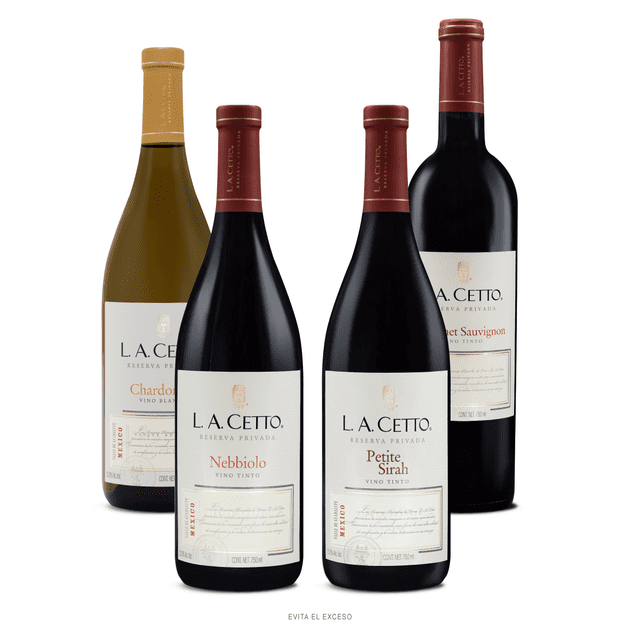 Vino Reserva Privada L.A. Cetto 4 botellas de 750ml Cabernet, Petite Sirah, Chardonnay, Nebbiolo
