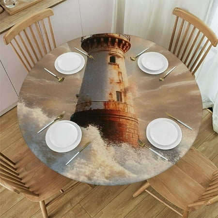 

Autua Lighthouse Wave Sky Round Tablecloth Stain-Resistant Washable for Indoor Outdoor Restaurants Weddings Parties Home Kitchen Decoration Table Cloth 46 -50