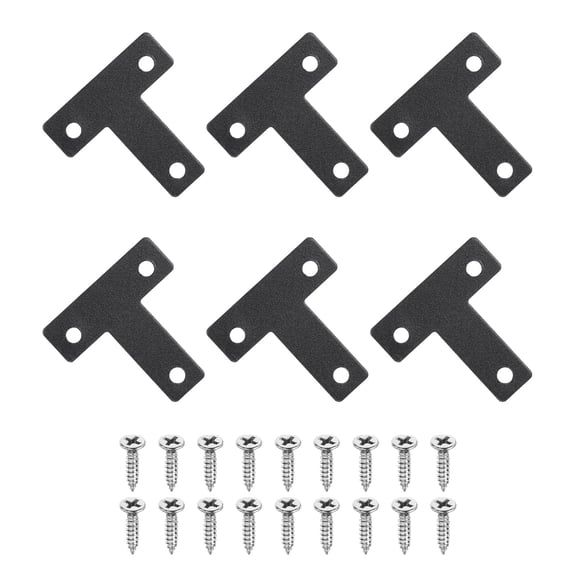 Uxcell 6 Pack T Shape Flat Bracket, 1.57" x 1.57" Metal Flat Corner Bracket Right Angle Corner Brace Mending Plate with Screws, Black