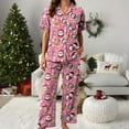 thumbnail image 4 of TTUHYWXI Women Christmas Lounge Pajama Set Satin Long Sleeve Button Down Shirt Pants Set 2 Piece Santa Print Pjs Outfits (Pink, XXL), 4 of 5