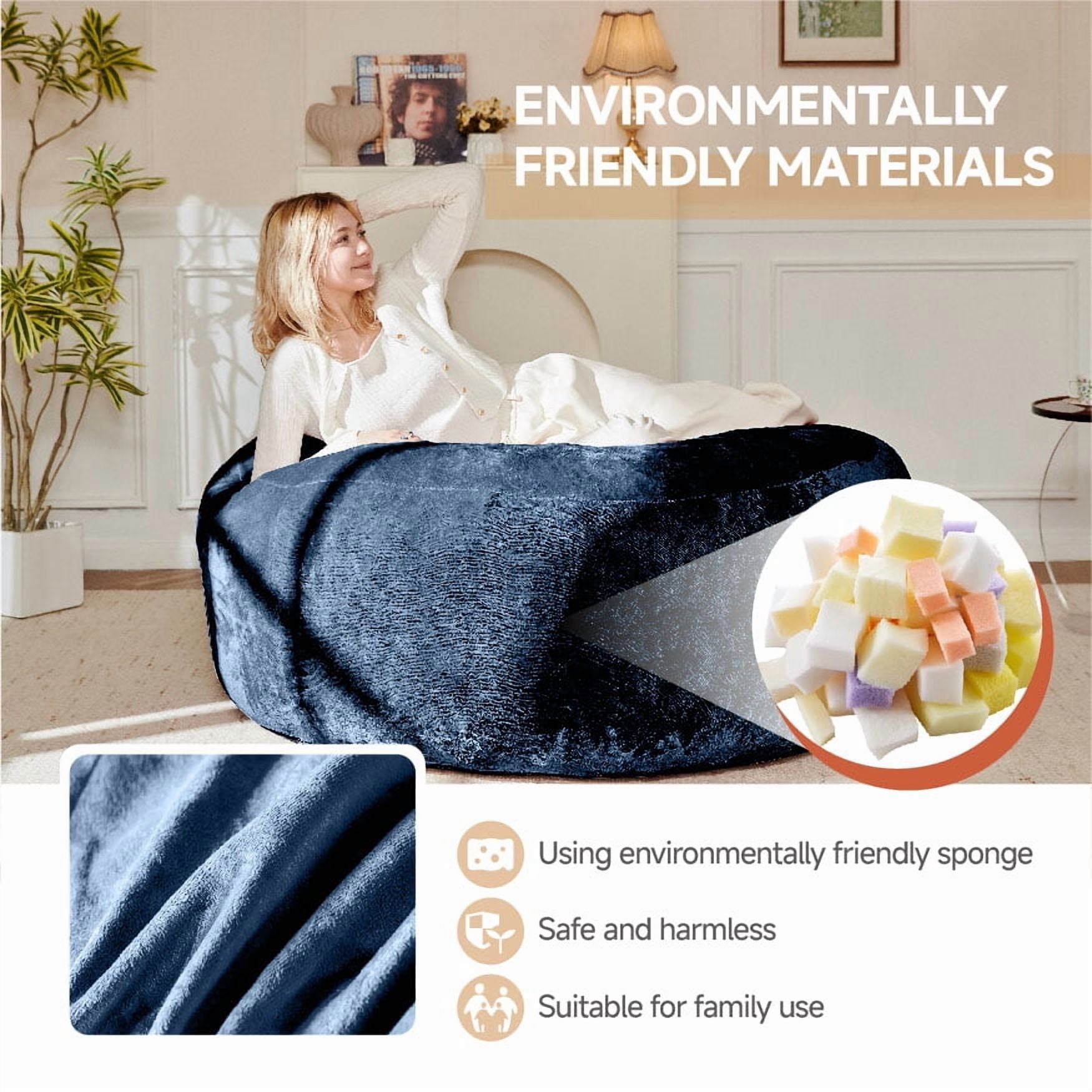 CQSXDA 6FT Memory Foam Bean Bag Chair With Removable Cover, For Teens, Adults, and College Dorm Rooms, Blue