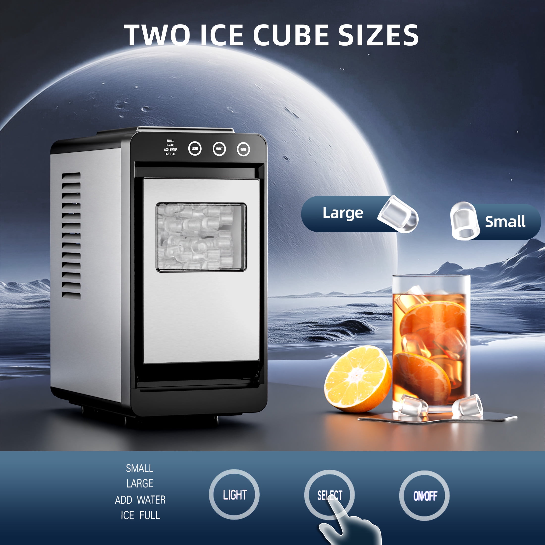 Auseo Countertop Ice Maker Portable, 26 lbs/Day, 8Pcs in 6Mins, Auto-Cleaning, Ice Machine with Ice Scoop, for Home/Office/Party, Silver
