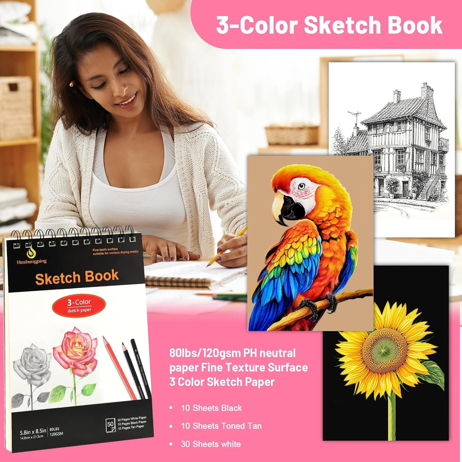 Sketch & Drawing Art Pencil Kit 52 Piece Set, 24 Color Pencil for Coloring Books, Pencil of Graphite & charcoal, 3-color Sketchbook, coloring book Etc, Art Supply Ideal for Adult Student Beginner