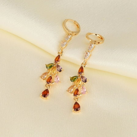 Sdmnsg-T 18K Gold Plated Flower Dangle Earrings for Women, Hypoallergenic Cubic Zirconia Earrings, Elegant Chandelier Drop Earrings, Statement Jewelry Gifts Fashion