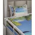 thumbnail image 2 of Ambesonne Tropical Fitted & Top Sheet Set with Sham, Tropical Beach Palm Trees, White Green Blue, 2 of 4