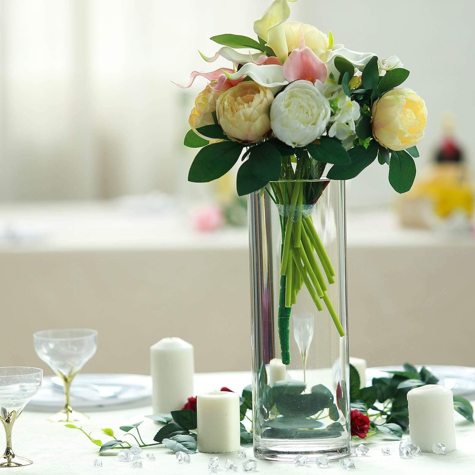 6 Flared Pedestal Cylinder Vases Wedding Glass Table Centerpiece Candle Holders 