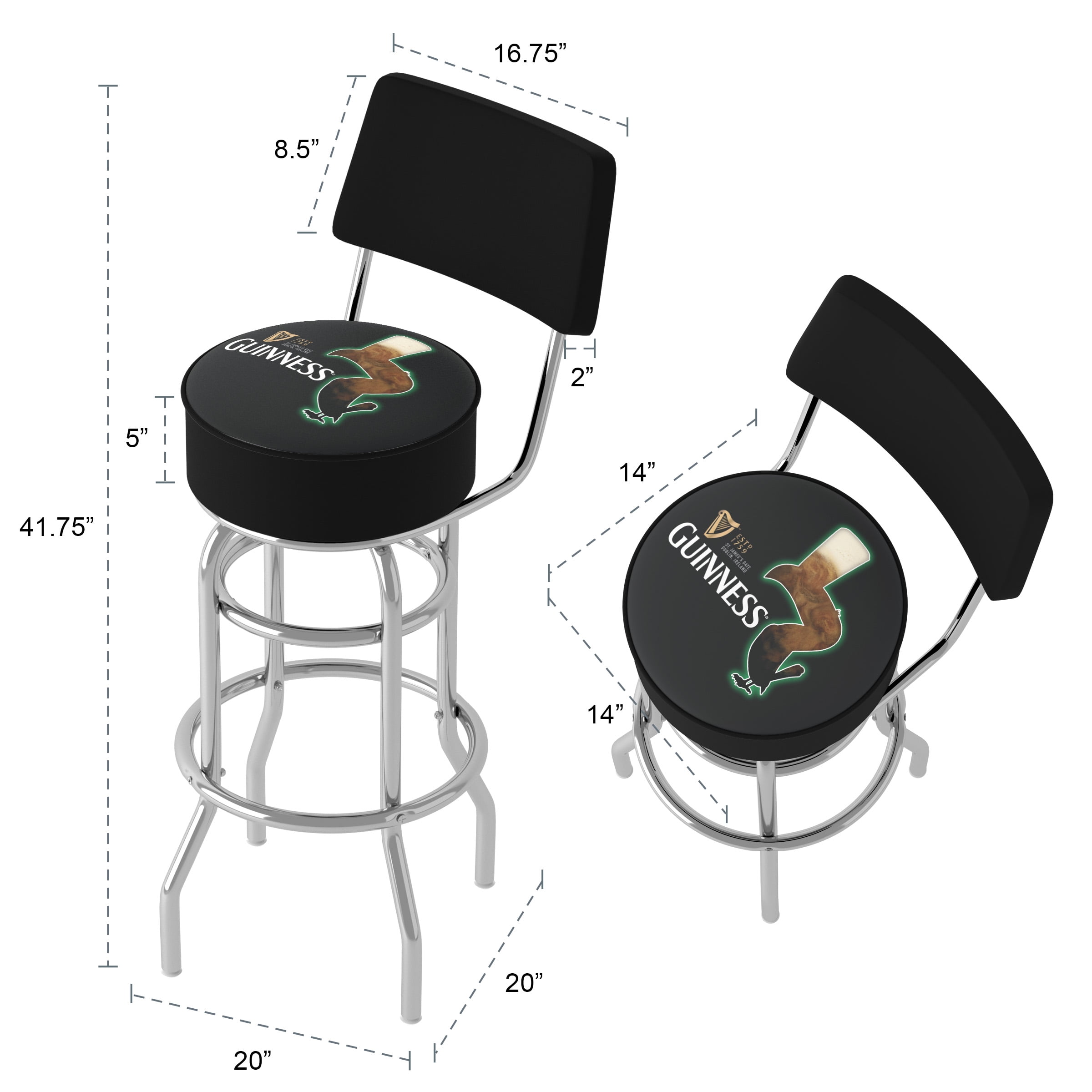 Trademark Gameroom Guinness Feathering Bar Stool with Back Rest