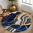 thumbnail image 3 of Blue Marble Large Area Rugs for Bedroom Living Room, Soft Non Slip Carpet Bedside Rug, Grey Gold Texture Vintage Farmhouse Art Round Floor Cover Kitchen Accent Rug 8' for Dining Room/Office, 3 of 9