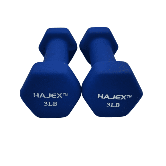 HAJEX Neoprene Coated HEX Dumbbells - 2, 3, 4, 5, 8, 10, 12, 15 LB in Pairs, BLUE Color