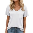 thumbnail image 2 of Basic T Shirts for Women 2025 Summer Casual Lightweight Short Sleeve V Neck Loose Plain Tshirt Womens T Shirts, 2 of 6