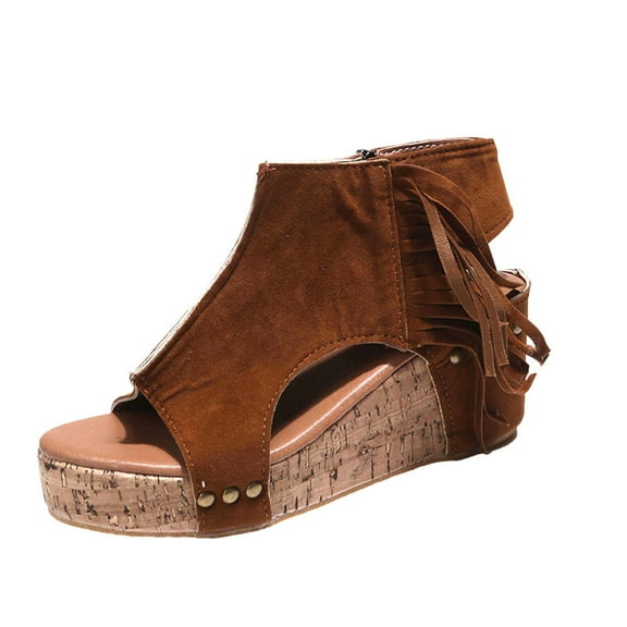 Anuirheih Wedge Heels Sandals for Women, Womens Hollow Out Open Toe Wedges High Heels Beach Sandals for Party Dress(Retro,Brown)