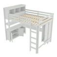 thumbnail image 6 of Queen Loft Bed with Wardrobe & Desk, Wood Loft Bed with Bookshelf and Storage Cabinet, Space Saving Full Loft Bed with Ladder, White, 6 of 8