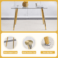 thumbnail image 6 of LUFTUT 51" Glass Dining Table, Rectangular Tempered Glass Top with Rounded Corners, Gold Metal Tapered Legs, Modern Kitchen & Dining Room Table, Easy Assembly, Small-Space Friendly, 6 of 7