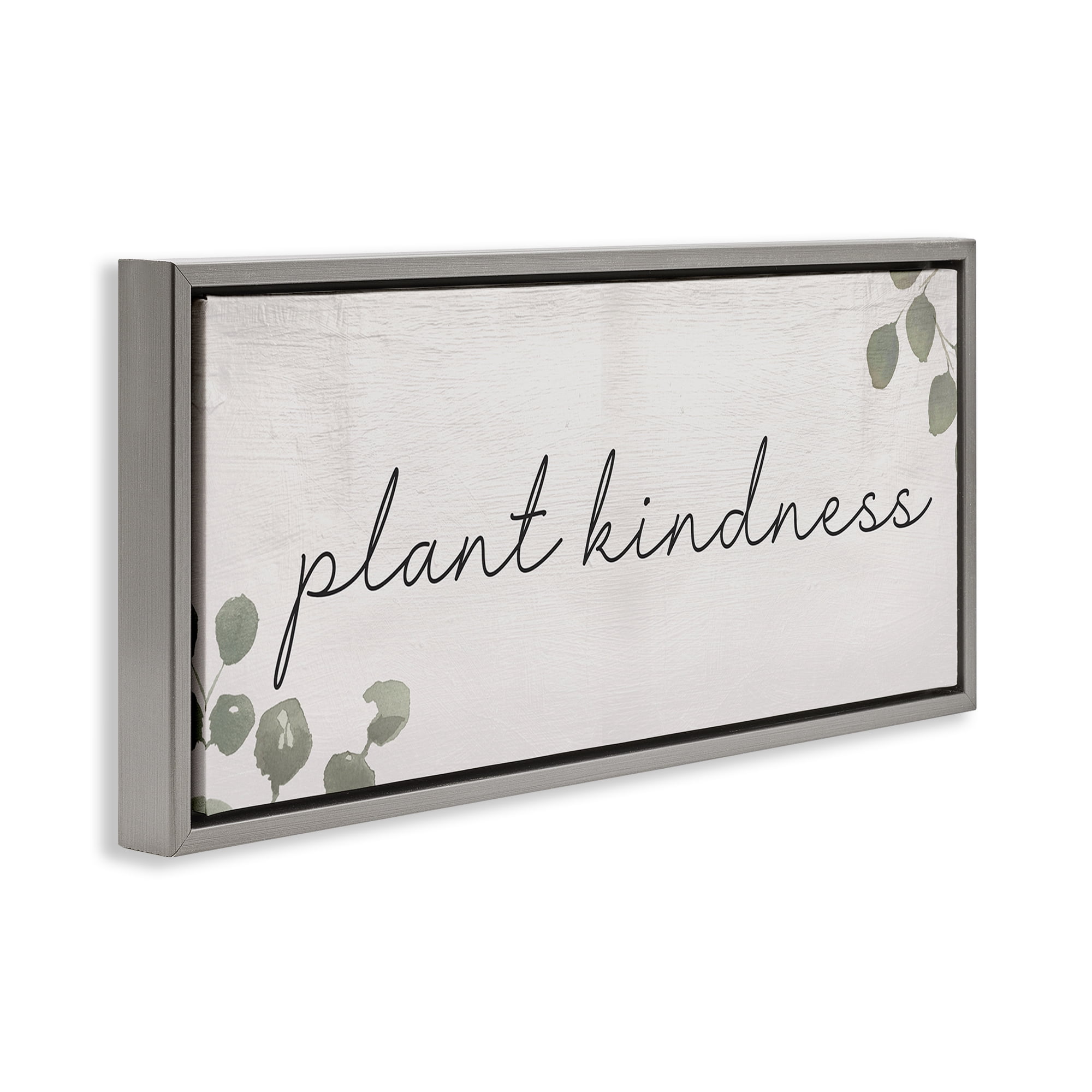 Stupell Industries Plant Kindness Phrase Plants & Flowers Painting Gray Floater Framed Canvas Art Print Wall Art, 25 x 11